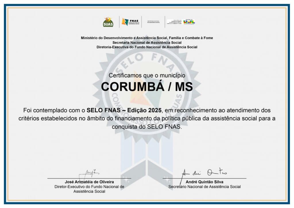 Corumbá conquista Selo FNAS 2025 e destaca avanços na assistência social